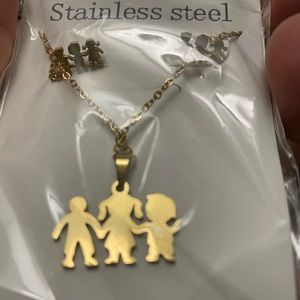 Set, necklace and earrings,stainless steel 3 children